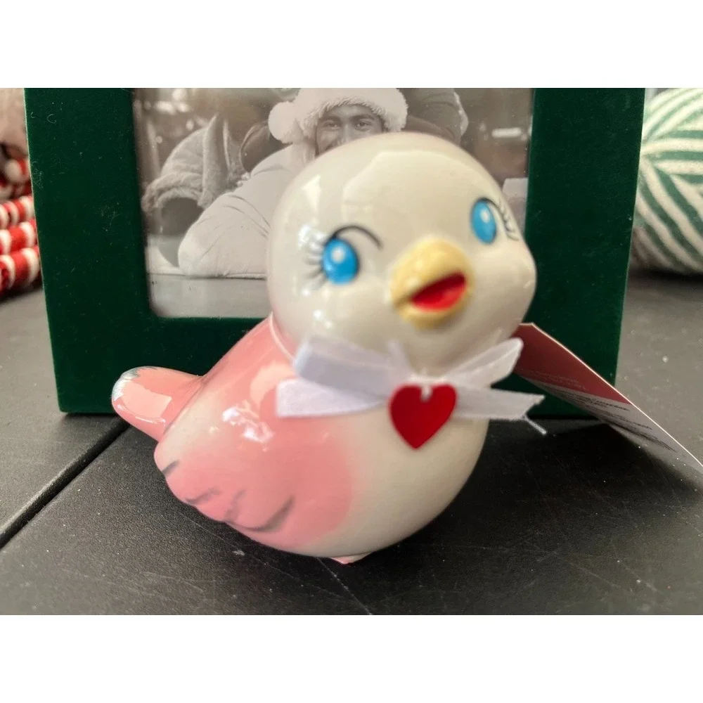 Ceramic Pink Bird Christmas Ornament Playful Colorful Love Cartoon Retro
